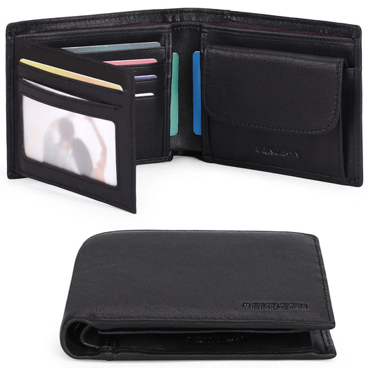 Trifold Wallets for Men-Rfid-Blocking Genuine Leather Wallet with 8 Card Slots