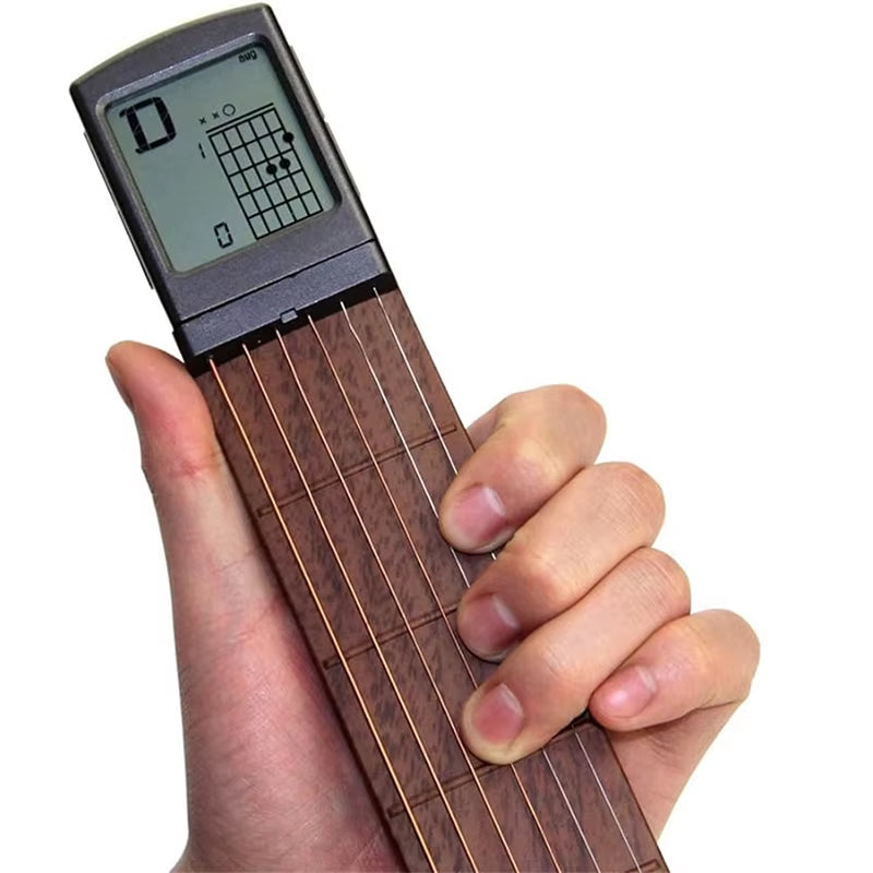 Pocket Guitar Chord Practice Tool, Portable Guitar Neck for Trainer Beginner W/A Rotatable Chords Chart Screen