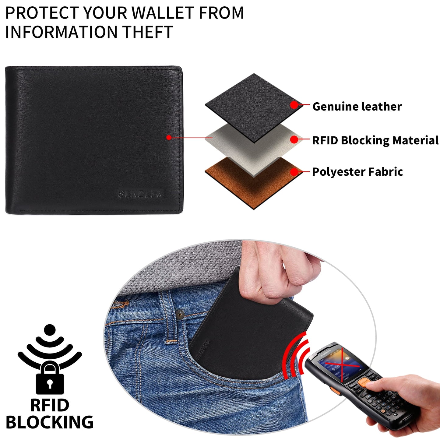 Trifold Wallets for Men-Rfid-Blocking Genuine Leather Wallet with 8 Card Slots