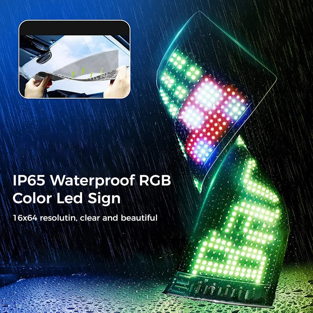 RGB LED Color Sign, Smart App Control Flexible Scrolling Display Panel Custom Texts, Patterns, Animations, with 14.1Ft Power Cable for Car