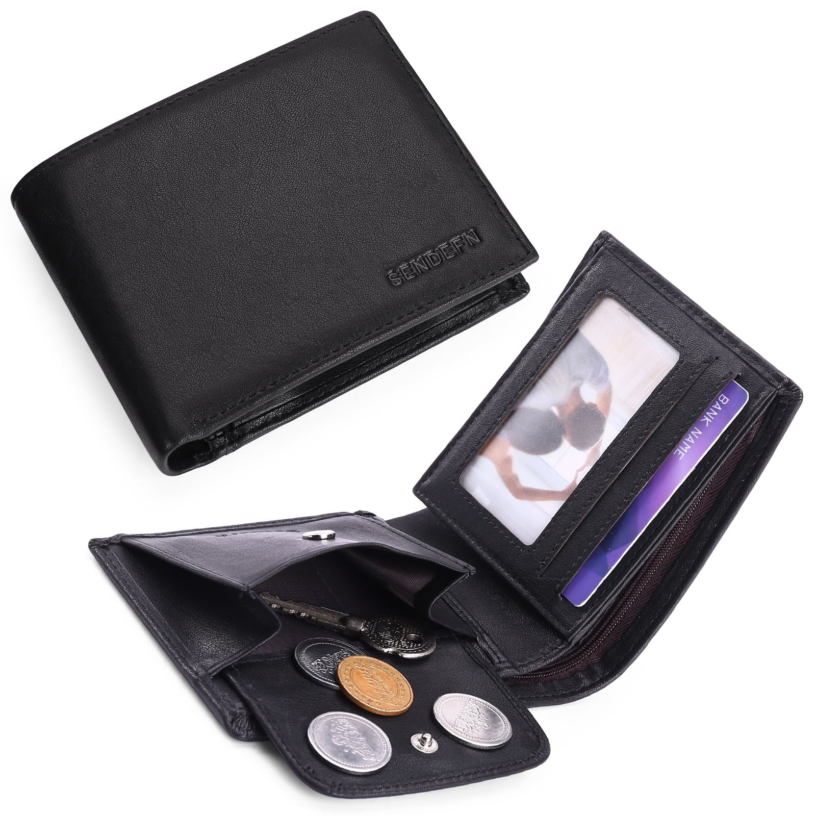 Trifold Wallets for Men-Rfid-Blocking Genuine Leather Wallet with 8 Card Slots